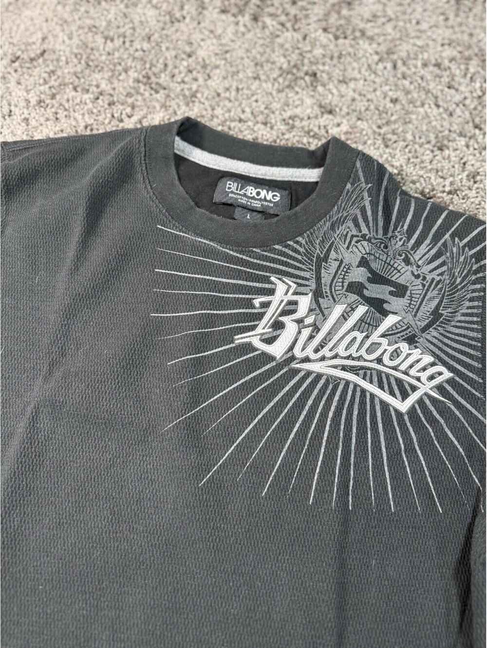 Billabong Thermal Shirt Mens Size Large Graphic Skate Surf Wear Waffle Knit